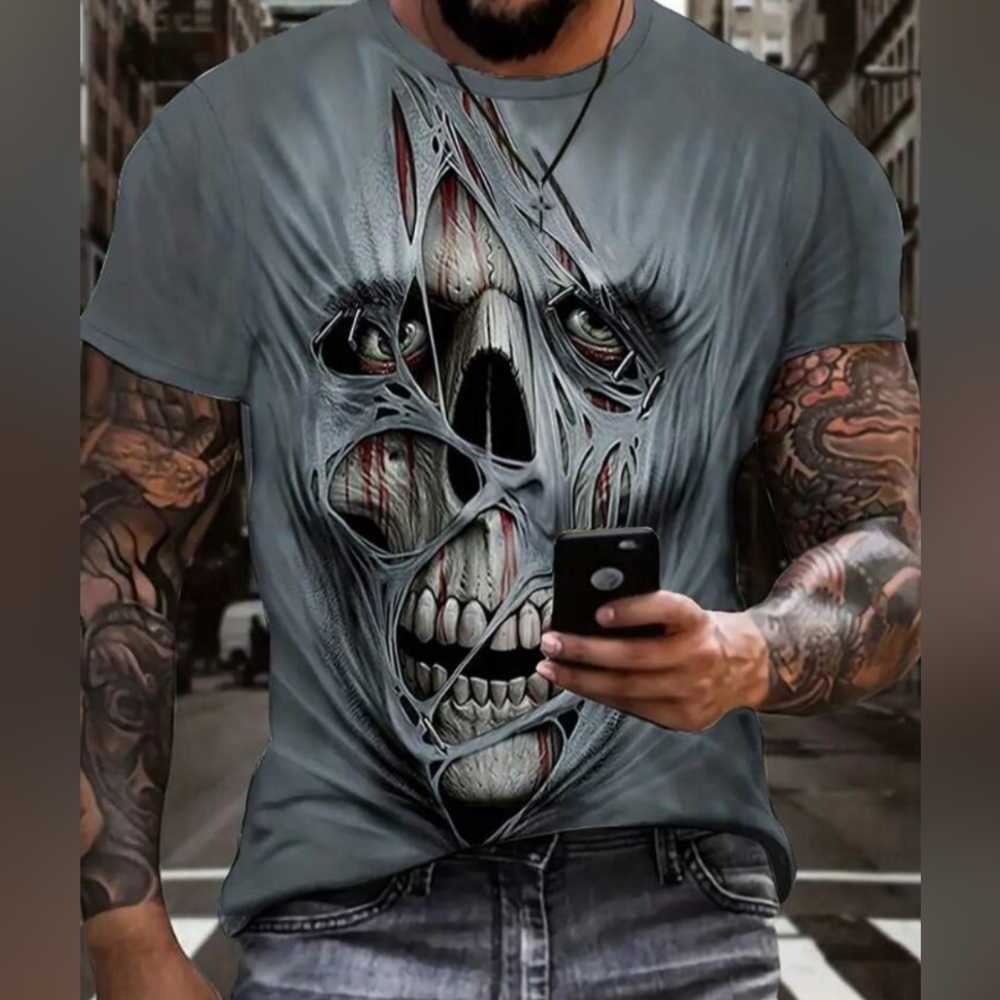 Men's Graphic Skull T-Shirt - Gray